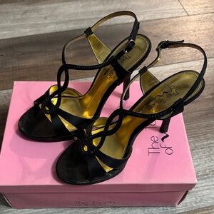 Black Strappy Gold-Insole Heels